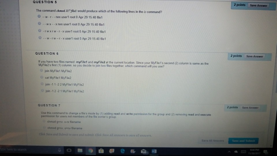 Solved QUESTION 5 2 points Save Answer The command chmod 317 | Chegg.com