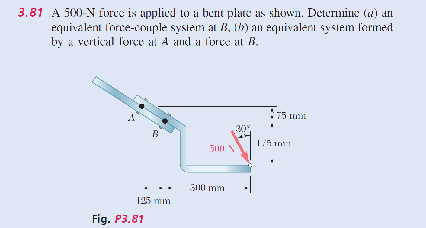 Solved A 500-N force is applied to a bent plate as shown. | Chegg.com