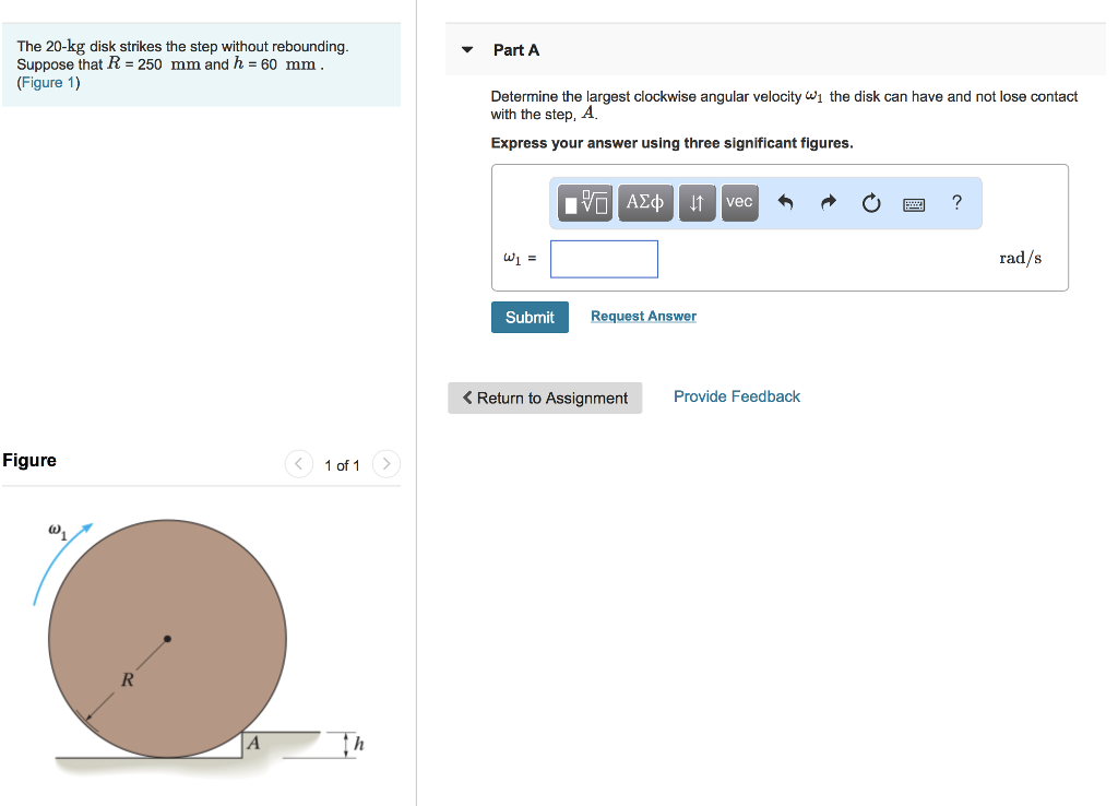 Solved The 20-kg disk strikes the step without rebounding. | Chegg.com