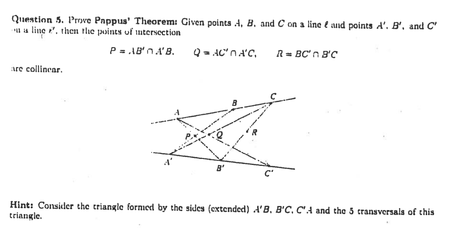 Solved Prove Pappus' Theorem: Given Points A, B, And C On A | Chegg.com