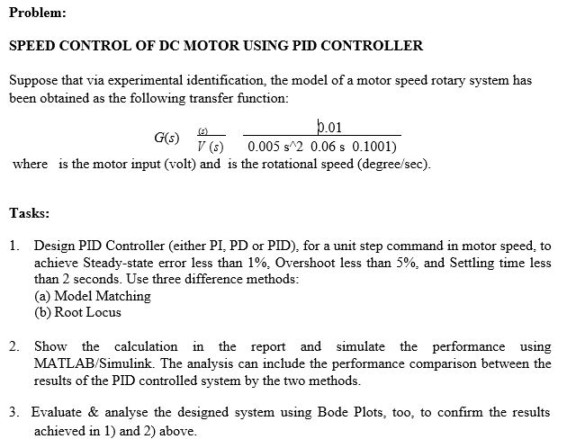 SPEED CONTROL OF DC MOTOR USING PID CONTROLLER | Chegg.com