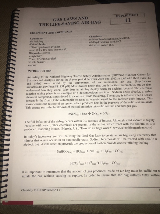 EXPERIMENT GAS LAWS AND THE LIFESAVING AIRBAG