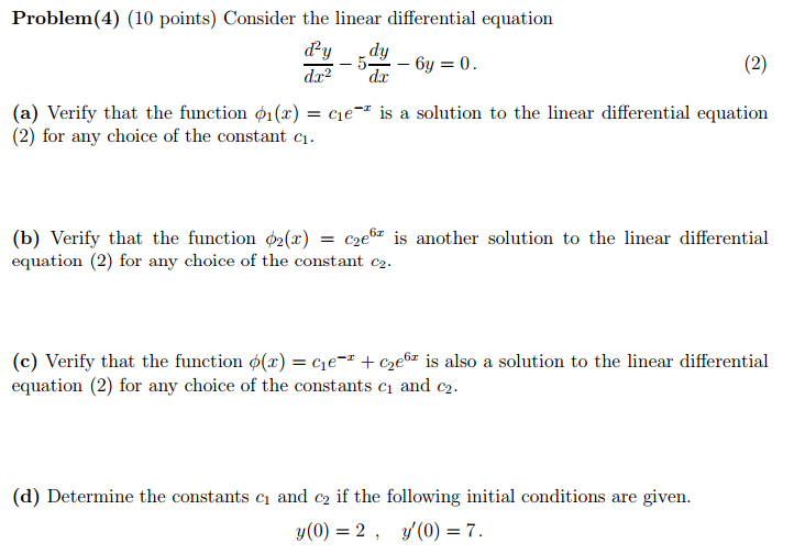 Solved Consider the linear differential equation d^2y/dx^2-5 | Chegg.com