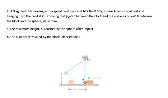 Solved 2) A 3 kg block B is moving with a speed v0=2 m/s as | Chegg.com