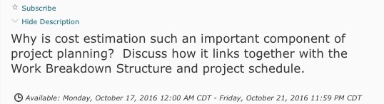 Solved Why Is Cost Estimation Such An Important Component Of Chegg