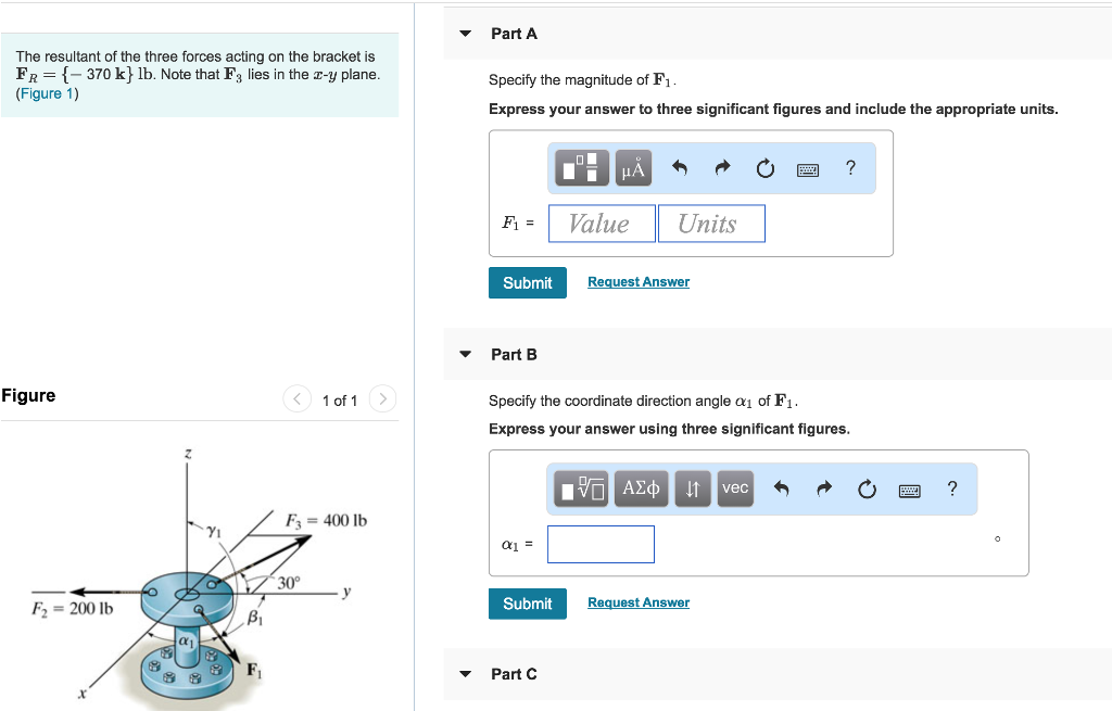 Solved Part A The Resultant Of The Three Forces Acting On | Chegg.com