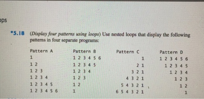 Solved *5.18 (Display Four Patterns Using Loops) Use Nested | Chegg.com