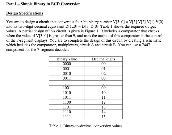 Solved Part I - Simple Binarv To BCD Conversion Design | Chegg.com