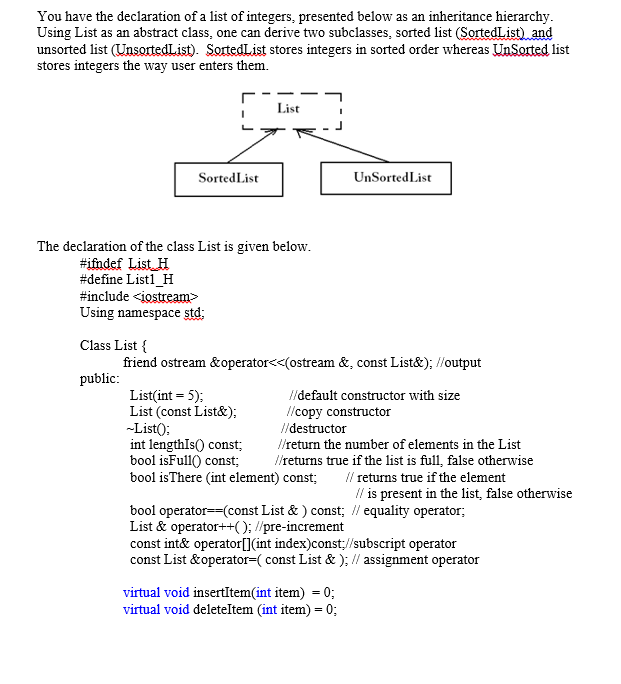 You have the declaration of a list of integers, | Chegg.com