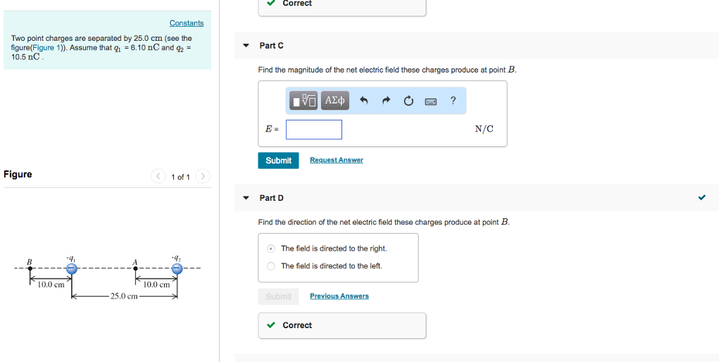 Solved Part A Two point charges are separated by 25.0 cm | Chegg.com