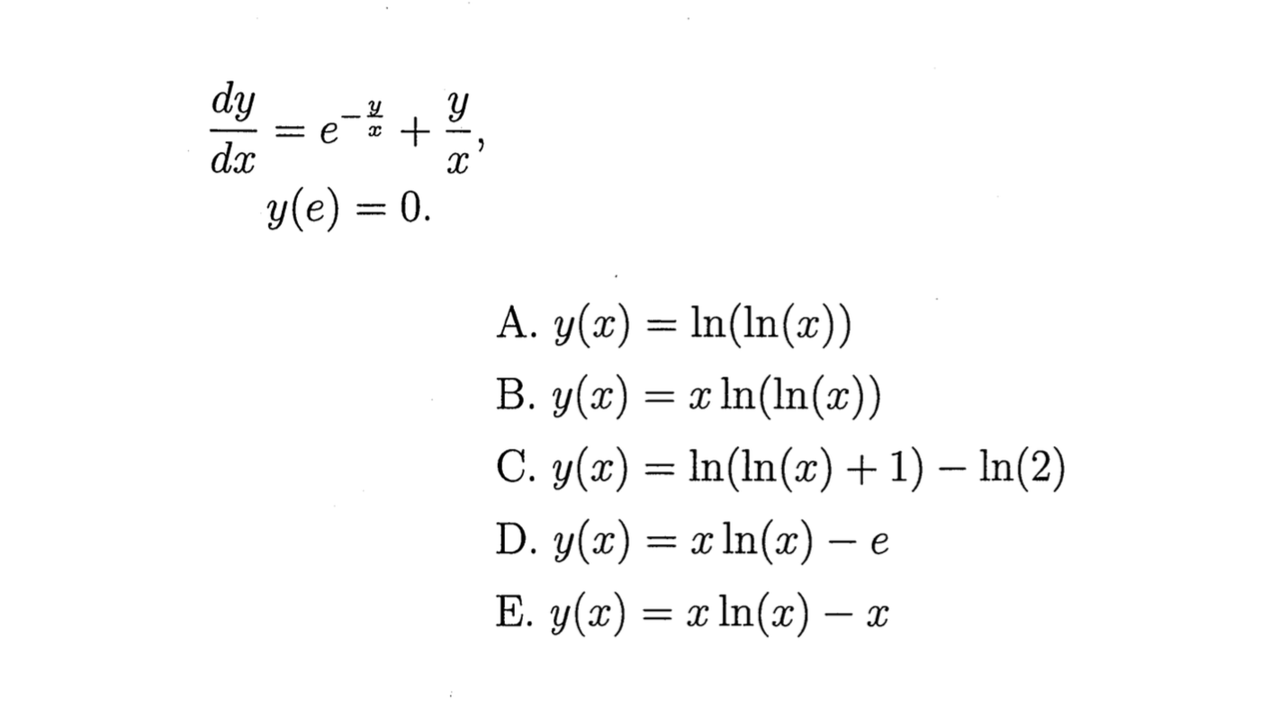 Solved Dy _1 (c) = 0. A. Y(x) = Ln(ln(a)) B. Y(x) =x | Chegg.com