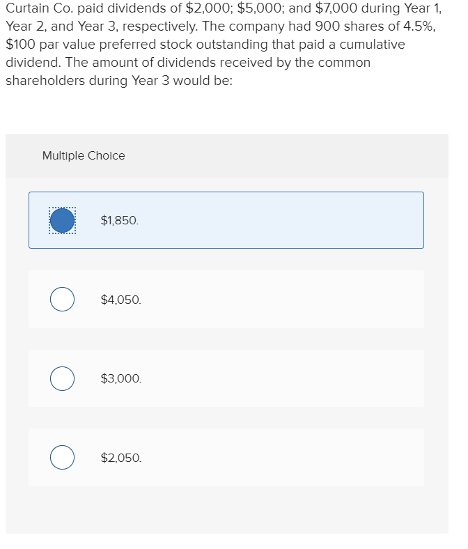 Solved Curtain Co. paid dividends of 2,000; 5,000; and