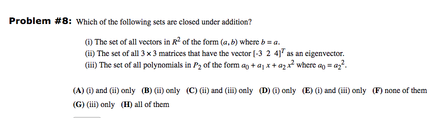 Solved Which of the following sets are closed under | Chegg.com