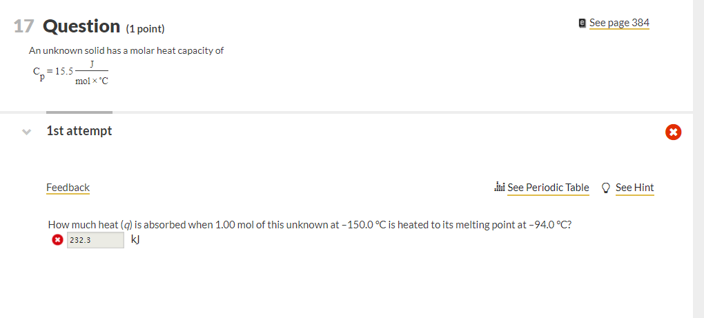 Solved 17 Question (1 point) a See page 384 An unknown solid | Chegg.com