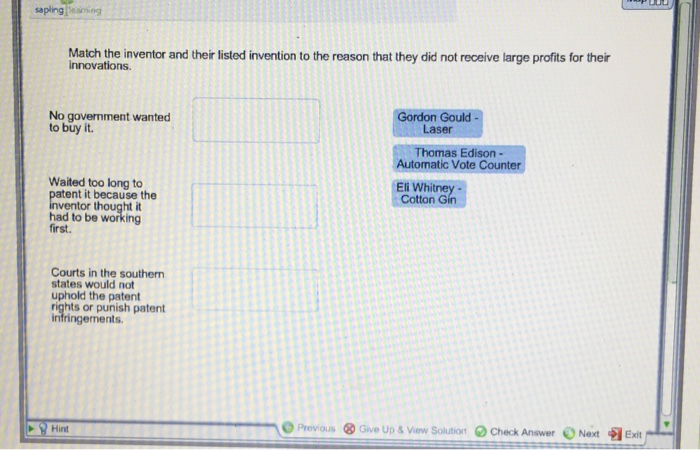 Match the inventor and their listed invention to the | Chegg.com
