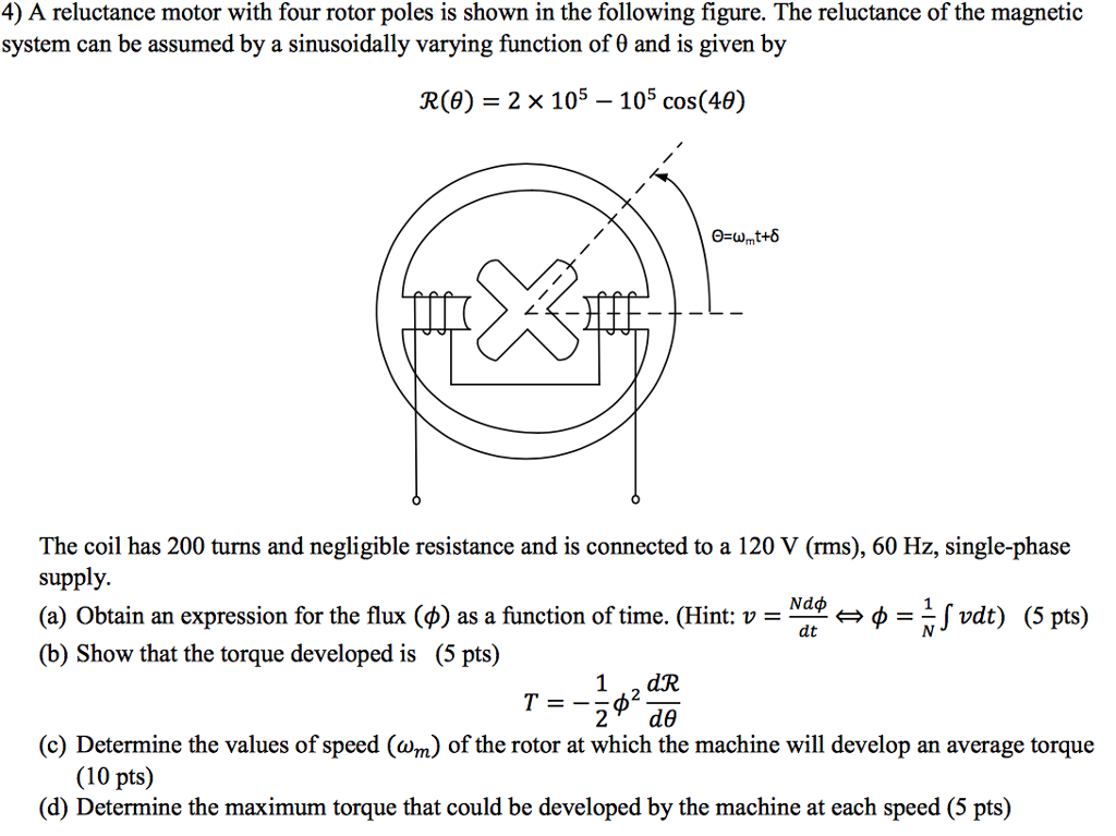 Solved 4) A reluctance motor with four rotor poles is shown