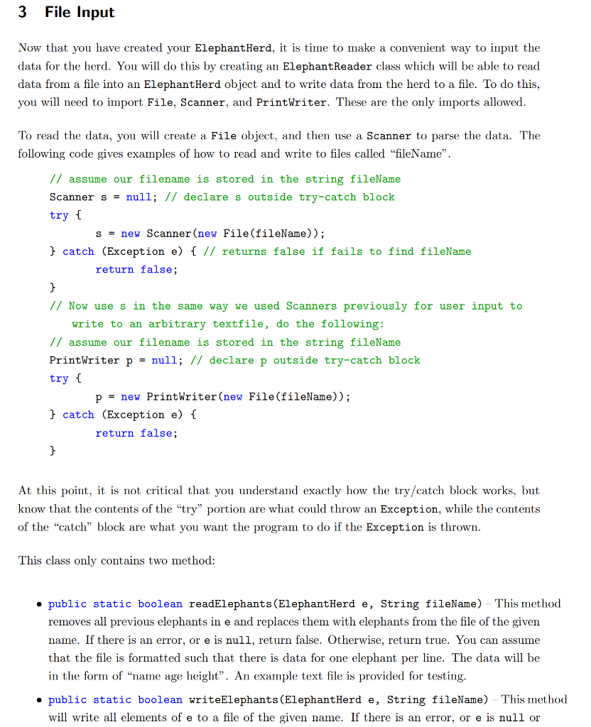 INTRO JAVA Class Herding Elephants. Please read | Chegg.com
