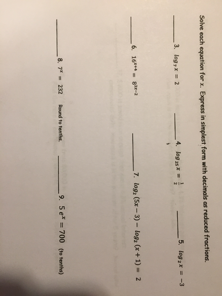 Solved So Ive Each Equation For X Express In Simplest Form Chegg