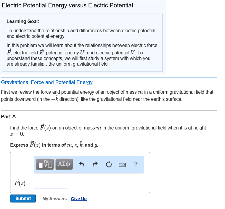 Solved Electric Potential Energy versus Electric Potential
