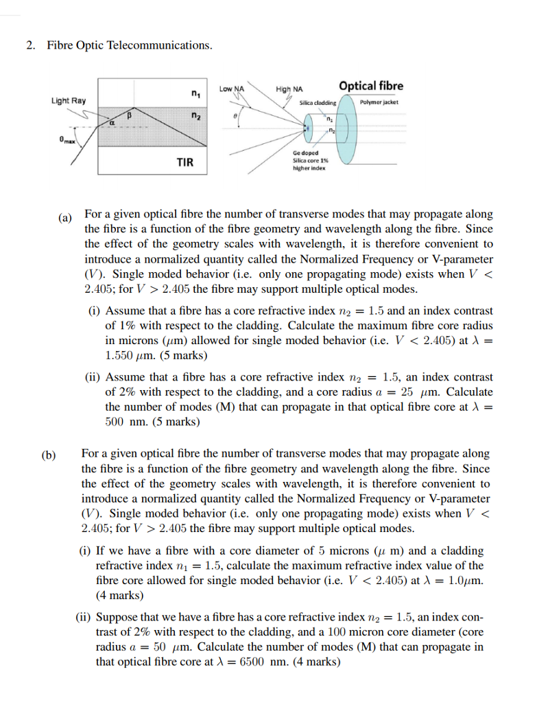 Fiber Optics Math Solved 2. Fibre Optic Telecommunications Optical fibre Low | Chegg.com