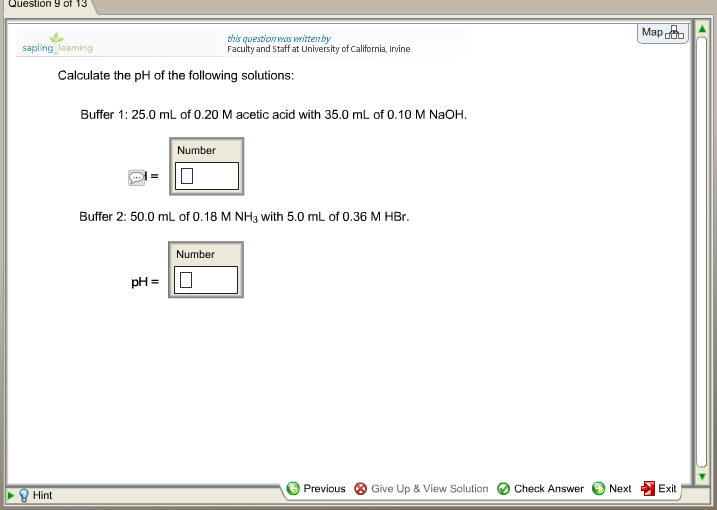 calculate the ph of the solutions below