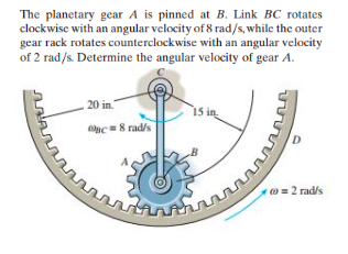 The planetary gear A is pinned at B. Link RC rotates | Chegg.com