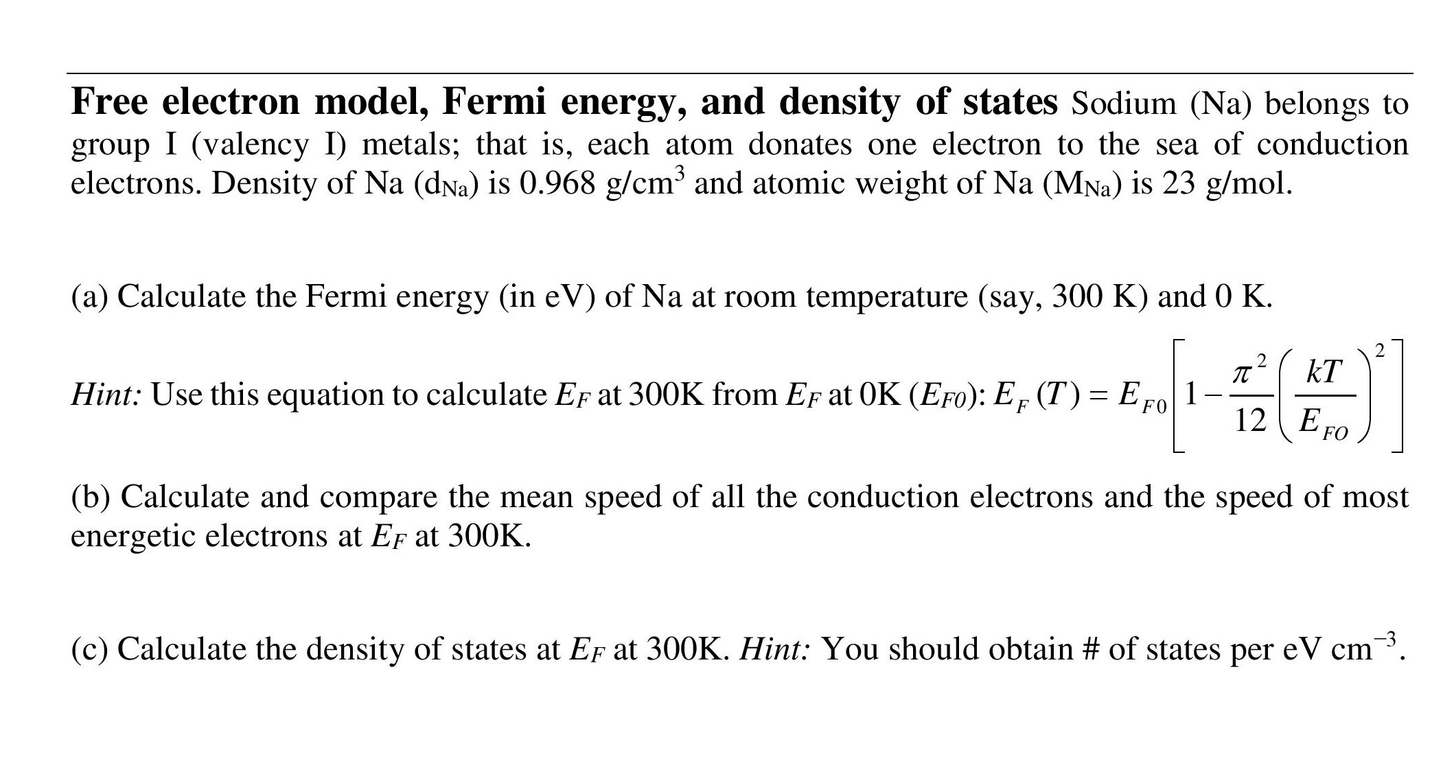 Solved Free Electron Model, Fermi Energy, And Density Of | Chegg.com