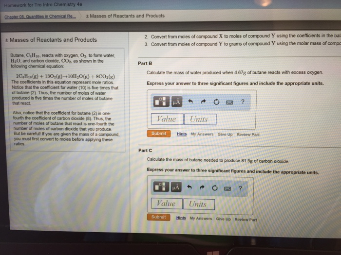Solved Butane C4H 10. reacts with oxygen. O2. to form water.