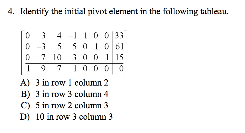Solved Identify the initial pivot element in the following | Chegg.com