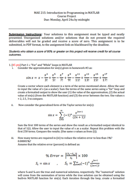 MAE 215: Introduction to Programming in MATLAB Course | Chegg.com