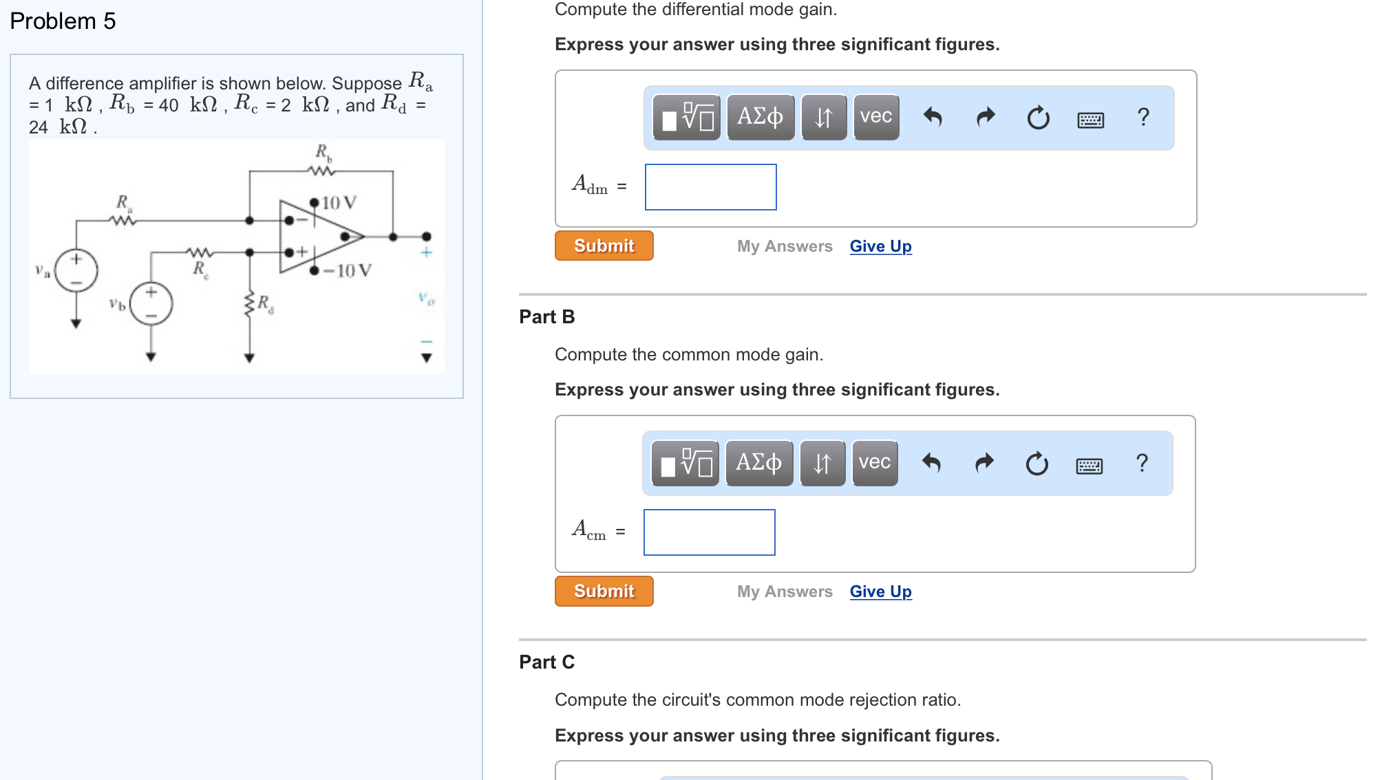 Solved A Difference Amplifier Is Shown Below. Suppose R_a = | Chegg.com