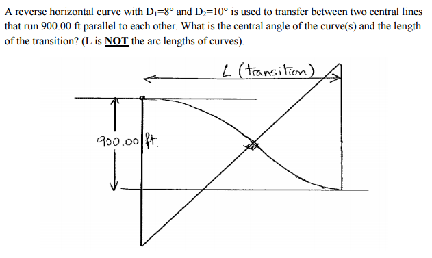 Solved A reverse horizontal curve with D_1=8 degree and D_2 | Chegg.com