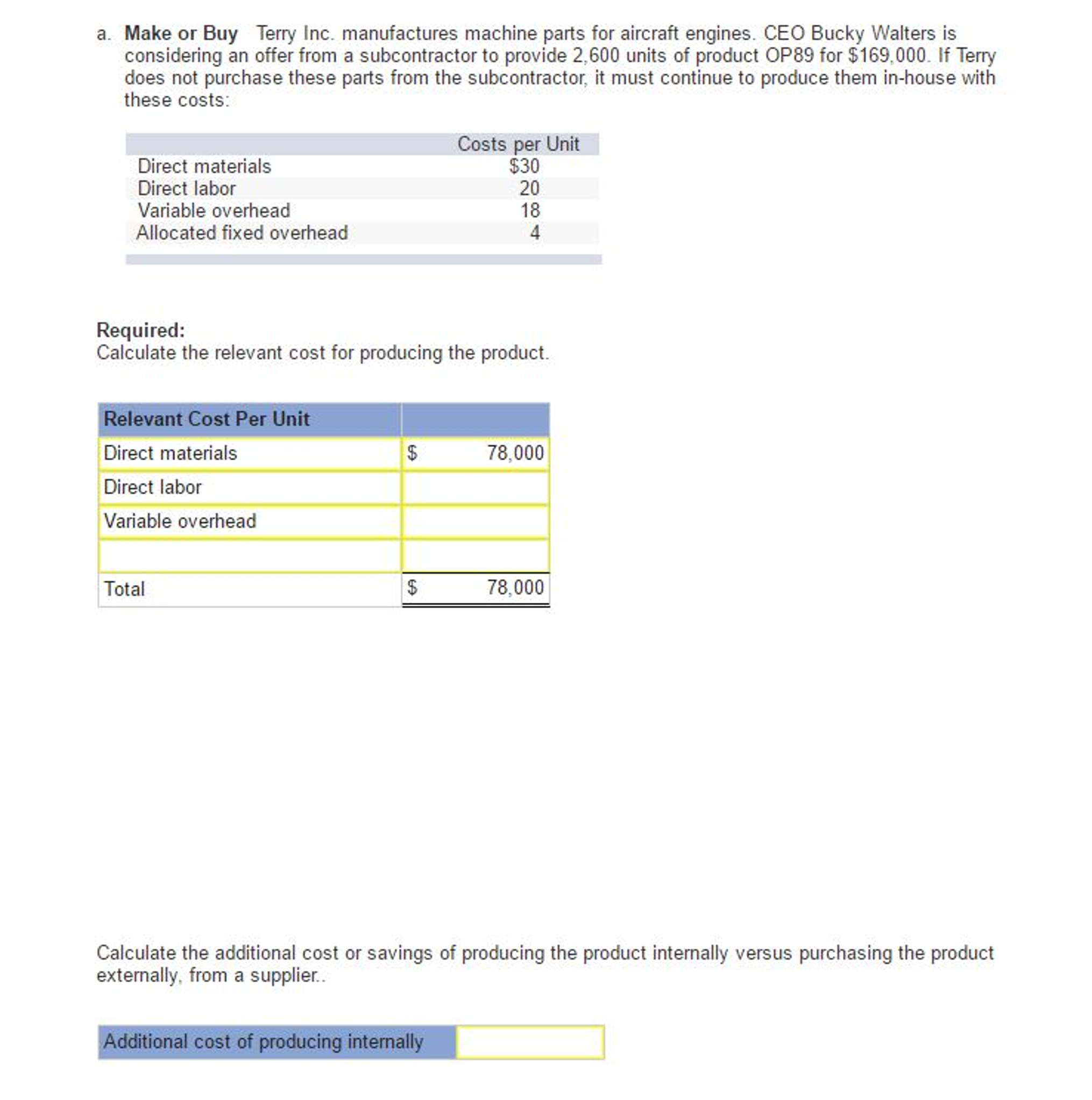 Solved Terry Inc. manufactures machine parts for aircraft