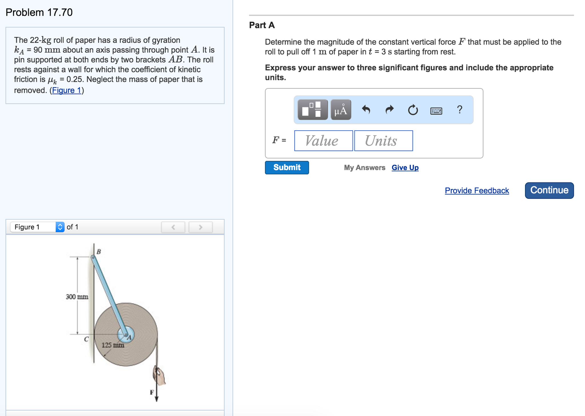 Solved The 22-kg roll of paper has a radius of gyration k_A | Chegg.com