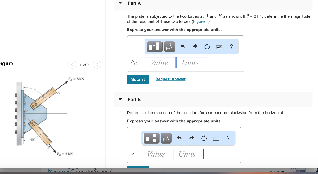 Solved Part A The plate is subjected to the two forces at A | Chegg.com