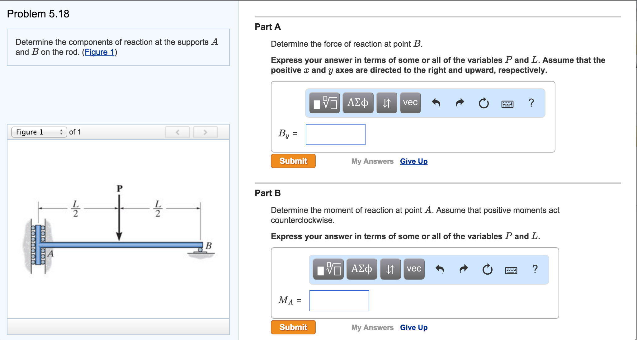 Solved Problem 5.18 Determine the components of reaction at | Chegg.com