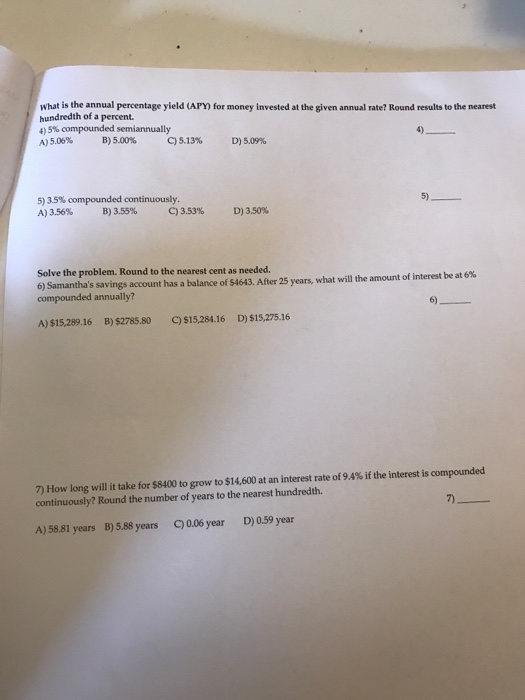 Solved What annual percentage yield (APY) for money invested | Chegg.com