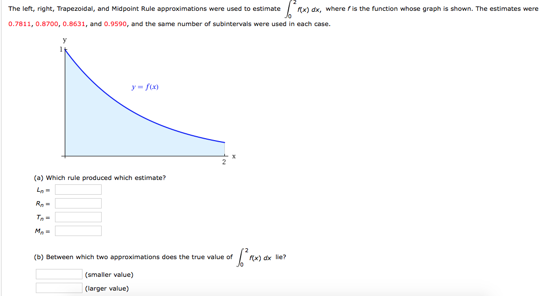 Solved The left, right, Trapezoidal, and Midpoint Rule | Chegg.com