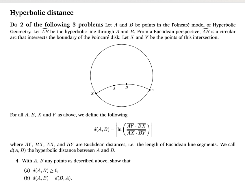 Solved Hyperbolic Distance Do 2 Of The Following 3 Problems | Chegg.com