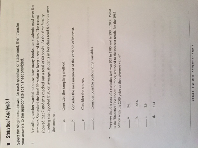Solved Select the single best answer for each question or | Chegg.com