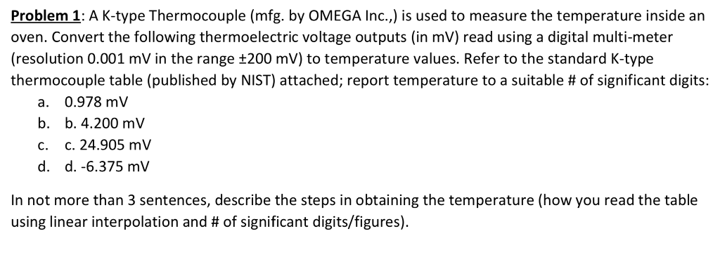 k type thermocouple voltage to temperature conversion