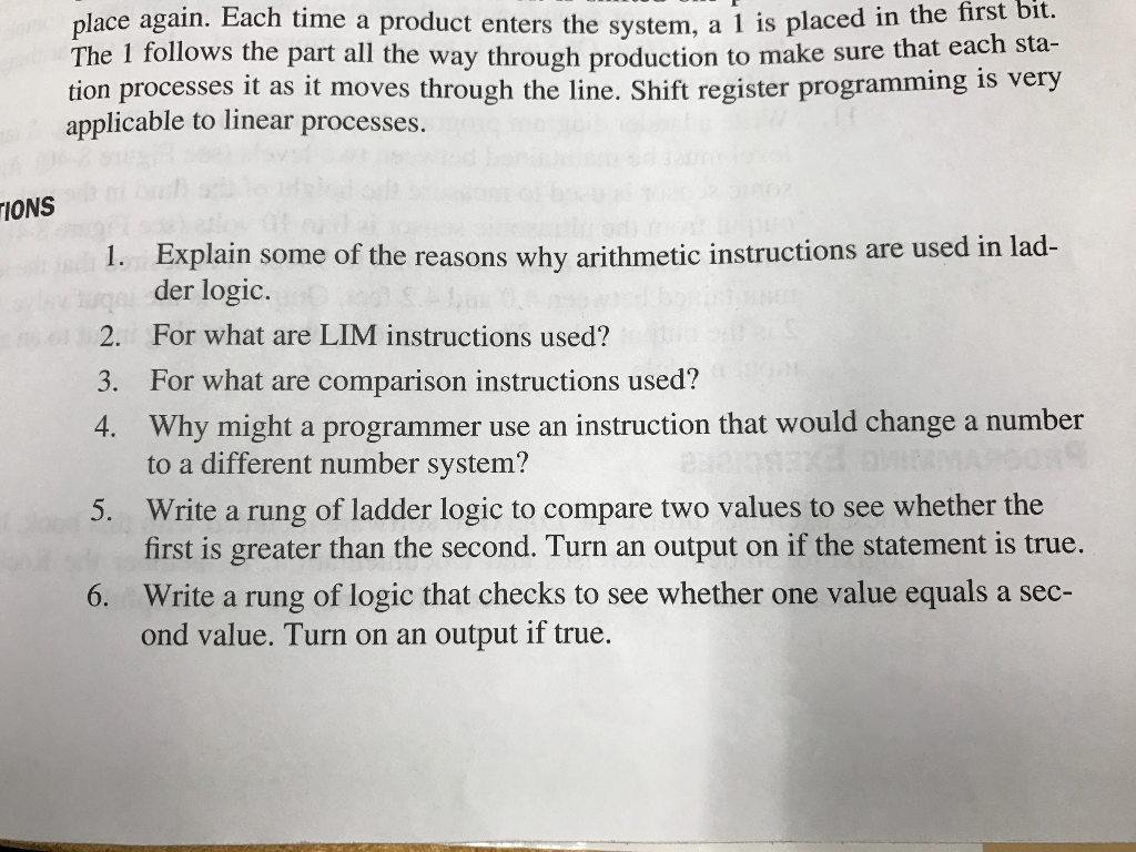 Solved Question 5 Write a rung of ladder logic to compare | Chegg.com