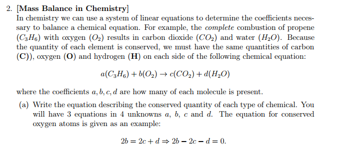 Solved 2. Mass Balance In Chemistry] In Chemistry We Can Use | Chegg.com