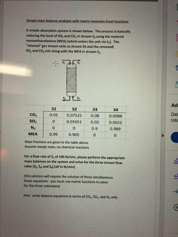 Solved Simple mass balance problem with matrix inversion | Chegg.com