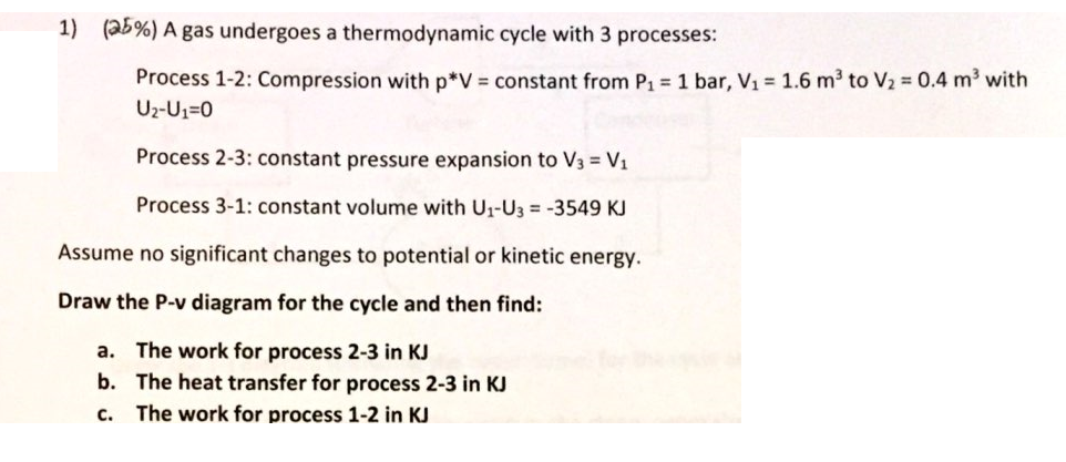 Solved 1) (ab%) A Gas Undergoes A Thermodynamic Cycle With 3 | Chegg.com