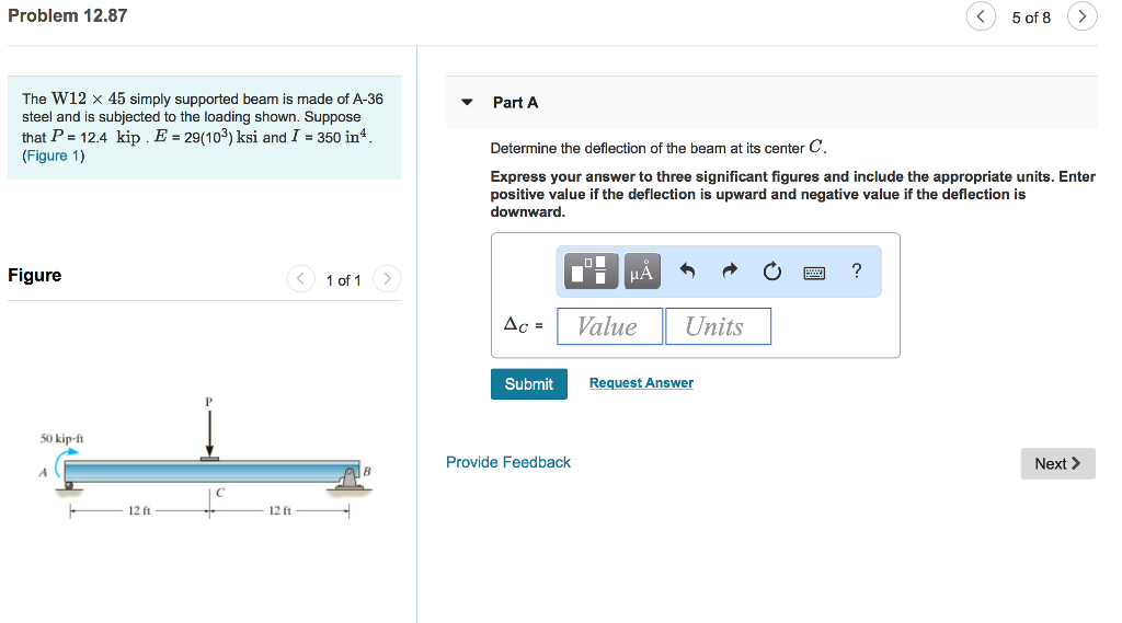 Solved Problem 12.87 5 of 8 The W12 x 45 simply supported | Chegg.com