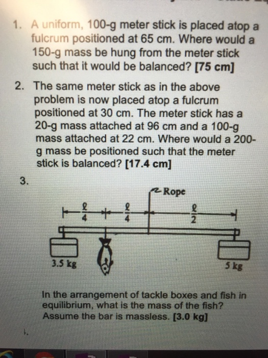 Solved Auniform, 100-g meter stick is placed atop a fulcrum | Chegg.com