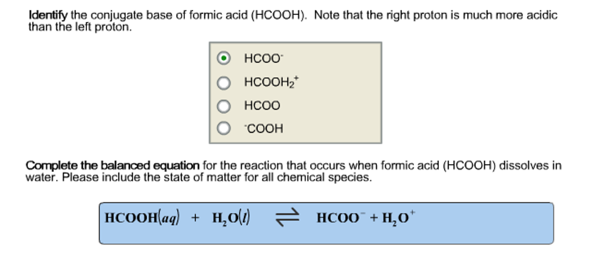 balanced-equation-showing-the-ionization-of-formic-acid-in-water