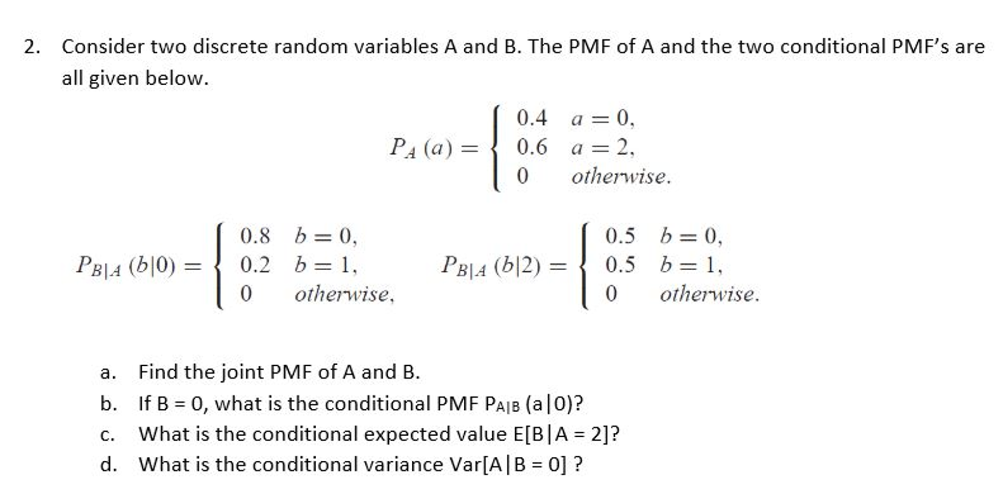 Solved Consider Two Discrete Random Variables A And B. The | Chegg.com