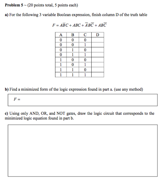 Solved For the following 3 variable beolean expression, | Chegg.com